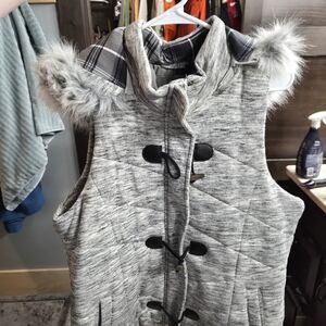 Maurices Gray Vest with Faux Fur and Plaid Lining